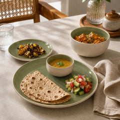 Organic Green Ceramic Dinner Set - 21 Pieces with Serving Bowls