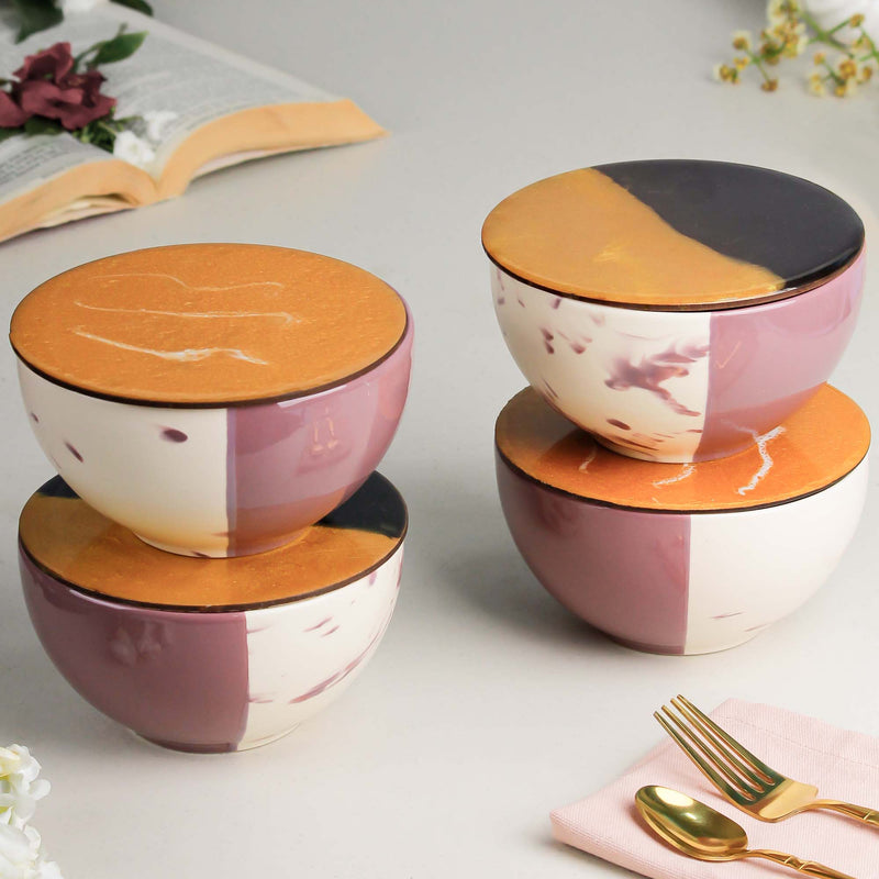 Magenta Italian Ceramic Bowl Set of 4 – 580ML with Lid