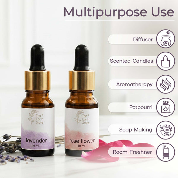 Lavender & Rose Aroma Diffuser Oil Set (10ml Each) – Soothing Floral Harmony