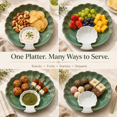 Green Sea Shell Ceramic Platter – Microwave & Dishwasher Safe Serving Platter Ceramic