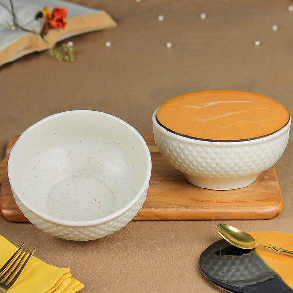 Cream Star Ceramic Bowl Set of 2 – 580ML with Lid