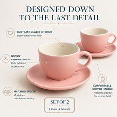 Solid Peach Ceramic Cappuccino Cup & Saucer Set of 4