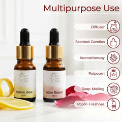 Lemon Dew & Rose Aroma Diffuser Oil Set (10ml Each) – Energizing Floral Duo