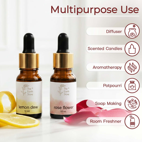 Lemon Dew & Rose Aroma Diffuser Oil Set (10ml Each) – Energizing Floral Duo