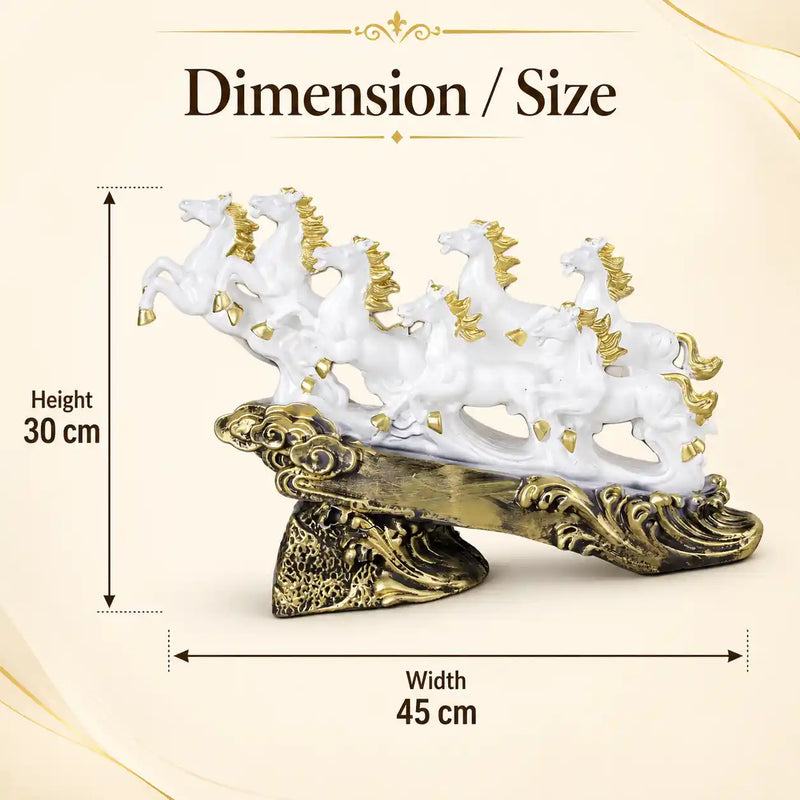 Majestic White & Gold Galloping 7 Horse Sculpture