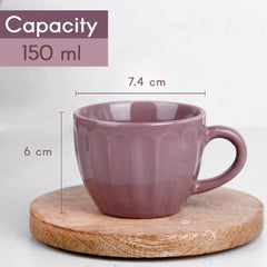 Magenta Frosted Ceramic Tea Cup Set of 6, 150ML