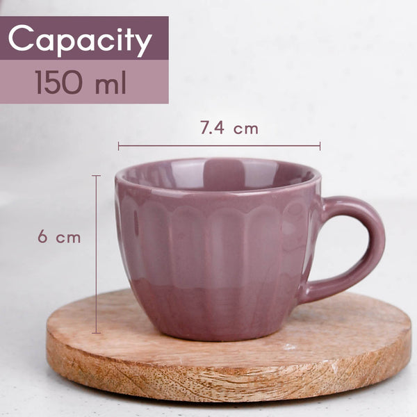 Magenta Frosted Ceramic Tea Cup Set of 6, 150ML