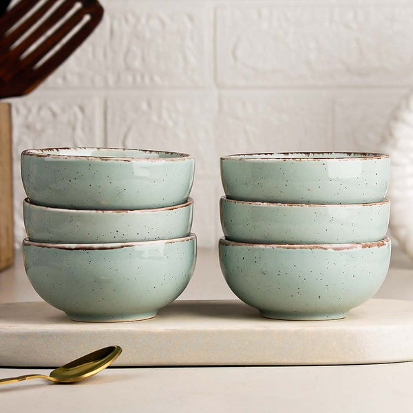 Glossy Mint Marble Ceramic Vegetable Bowl Set of 6