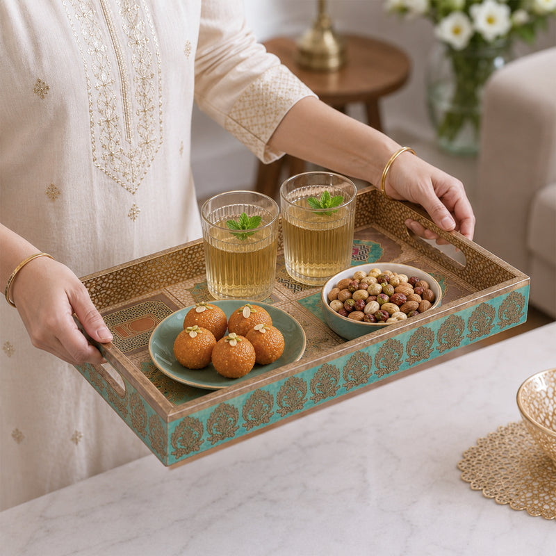 Mughal Heritage Wooden Serving Tray Set of 3