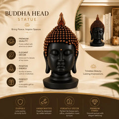Serenity Buddha Head Sculpture – Matte Black & Copper