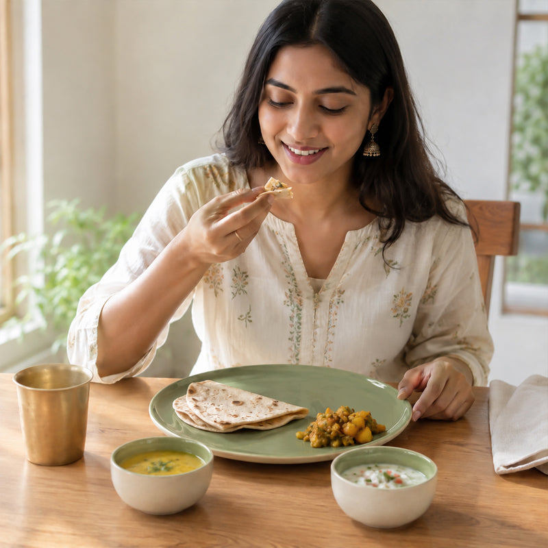 Organic Green Ceramic Dinner Set - 18 Pieces for 6