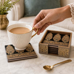 Royal Heritage Wooden Coaster Set of 6 with Holder