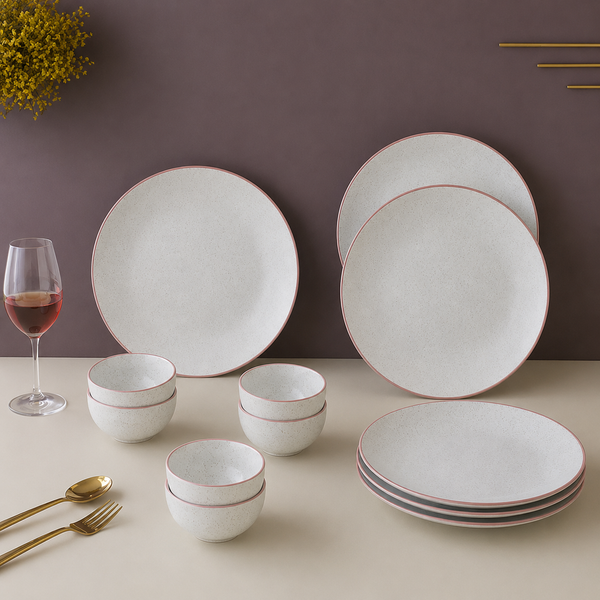 White Matte Ceramic Dinner Set - 12 pieces ( 6 Plates + 6 Bowls )