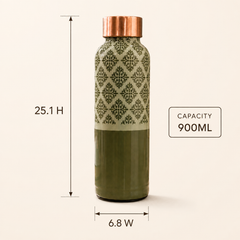Sage Lattice Copper Water Bottle | Handcrafted Damask Design | 900ml