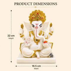 Ganesha: Premium Marble-Finish Idol with Gold Accents