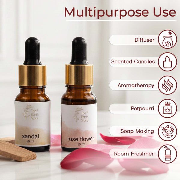 Sandal & Rose Aroma Diffuser Oil Set (10ml Each) – Woody & Floral Luxury Duo
