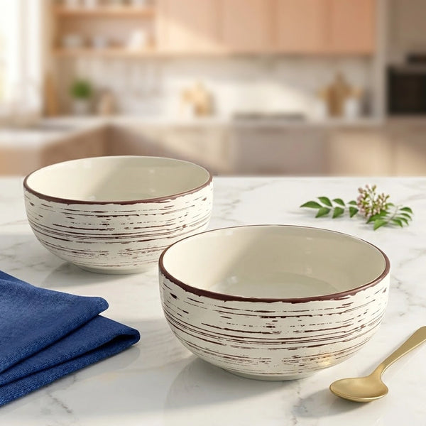 Brown Spiral Ceramic Snack Bowl Set Of 2