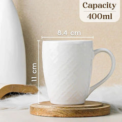 White Check Ceramic Coffee Mugs Set of 6