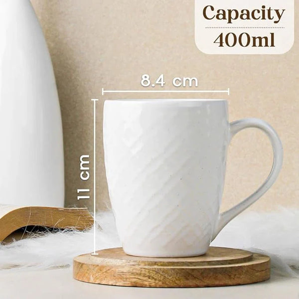 White Check Ceramic Coffee Mugs Set of 6