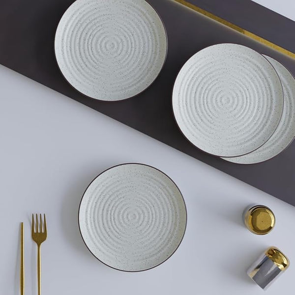 Spiral White Ceramic Dinner Plates Set of 4 – Chip-Resistant