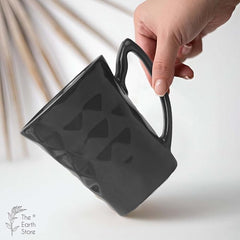 Conical Black Diamond Ceramic Mugs Set of 4 (350ML) – Premium Set