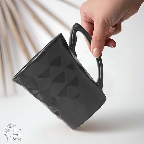 Conical Black Diamond Ceramic Mugs Set of 4 (350ML) – Premium Set