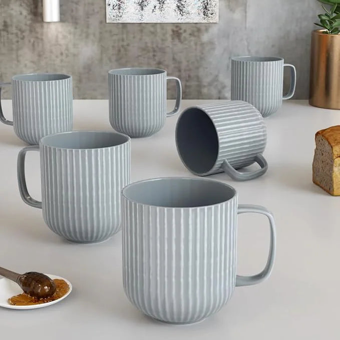 Pastel Fringe Grey Ceramic Coffee & Milk Mugs Set of 6