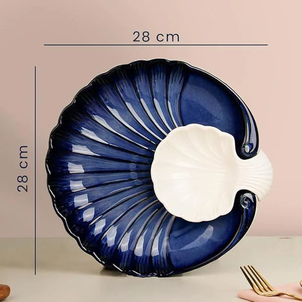 Blue Sea Shell Ceramic Chip and Dip Serving Platter