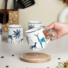Stag Blue Hand-Crafted Ceramic Coffee Mugs Set of 6