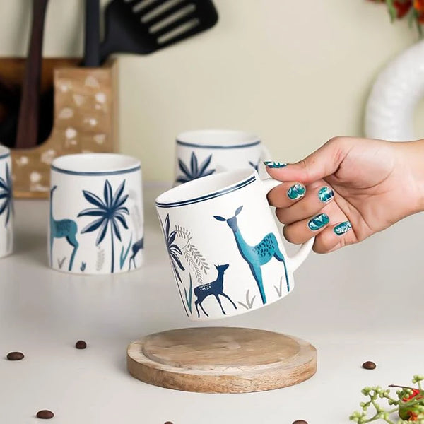 Stag Blue Hand-Crafted Ceramic Coffee Mugs Set of 6