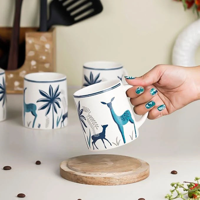 Stag Blue Hand-Crafted Ceramic Coffee Mugs Set of 6