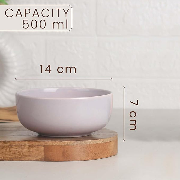 Solid Lavender Ceramic Bowl Set of 4 with Metal Stand