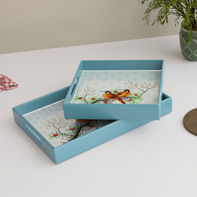 Birds Wooden Serving Tray Set of 2