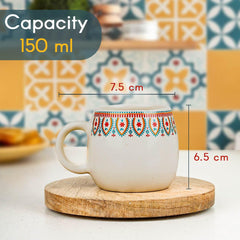 Frill Cream Ovule Ceramic Tea Cup Set of 6, 150ML