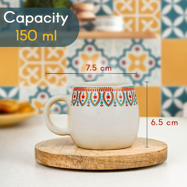 Frill Cream Ovule Ceramic Tea Cup Set of 6, 150ML