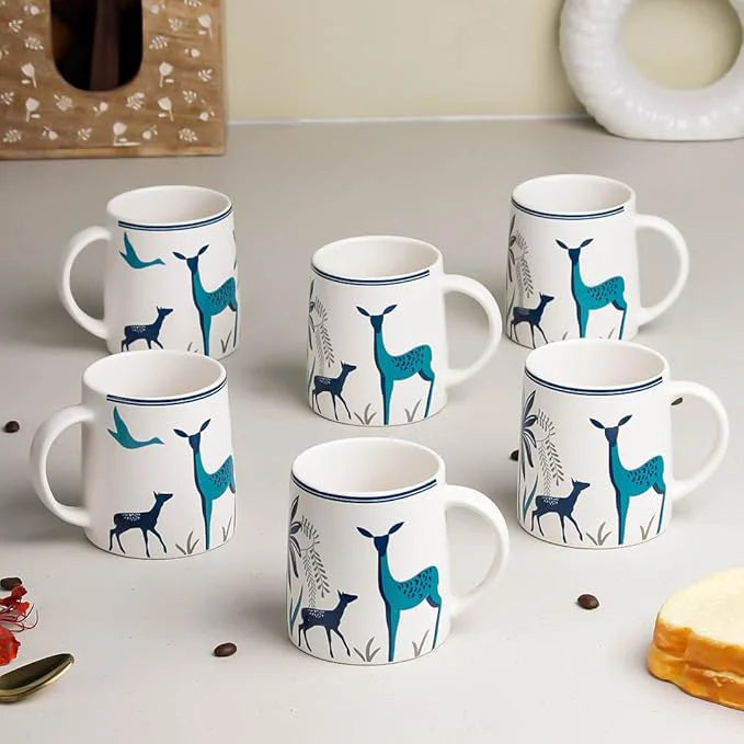 Stag Blue Hand-Crafted Ceramic Coffee Mugs Set of 6