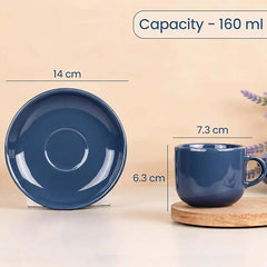 Solid Teal Blue Ceramic Tea Cup and Saucer Set
