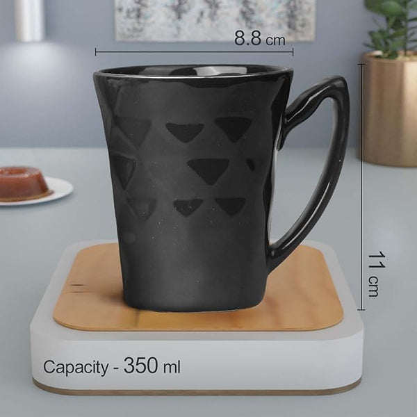 Conical Black Diamond Ceramic Mugs Set of 4 (350ML) – Premium Set