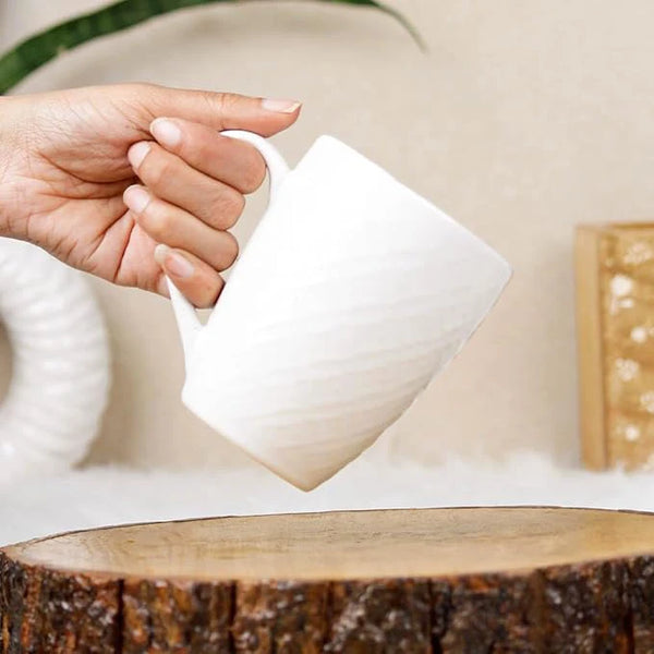 White Check Ceramic Coffee Mugs Set of 6