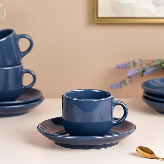 Solid Teal Blue Ceramic Tea Cup and Saucer Set