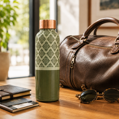 Sage Lattice Copper Water Bottle | Handcrafted Damask Design | 900ml