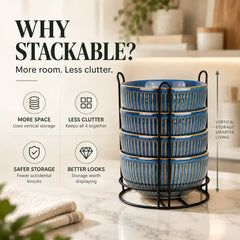 Glam Blue Ceramic Bowl Set of 4 with Stand