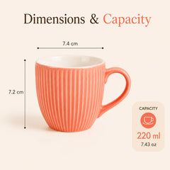 Peach Fringe Ceramic Tea Cup Set of 6, 220 ML Each, Microwave and Dishwasher Safe Coffee Cups
