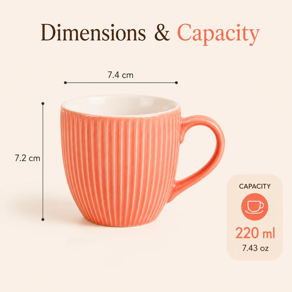 Peach Fringe Ceramic Tea Cup Set of 6, 220 ML Each, Microwave and Dishwasher Safe Coffee Cups