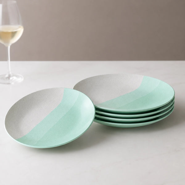 TT Green Matte Ceramic Quarter Plates Set of 6 – Chip-Resistant