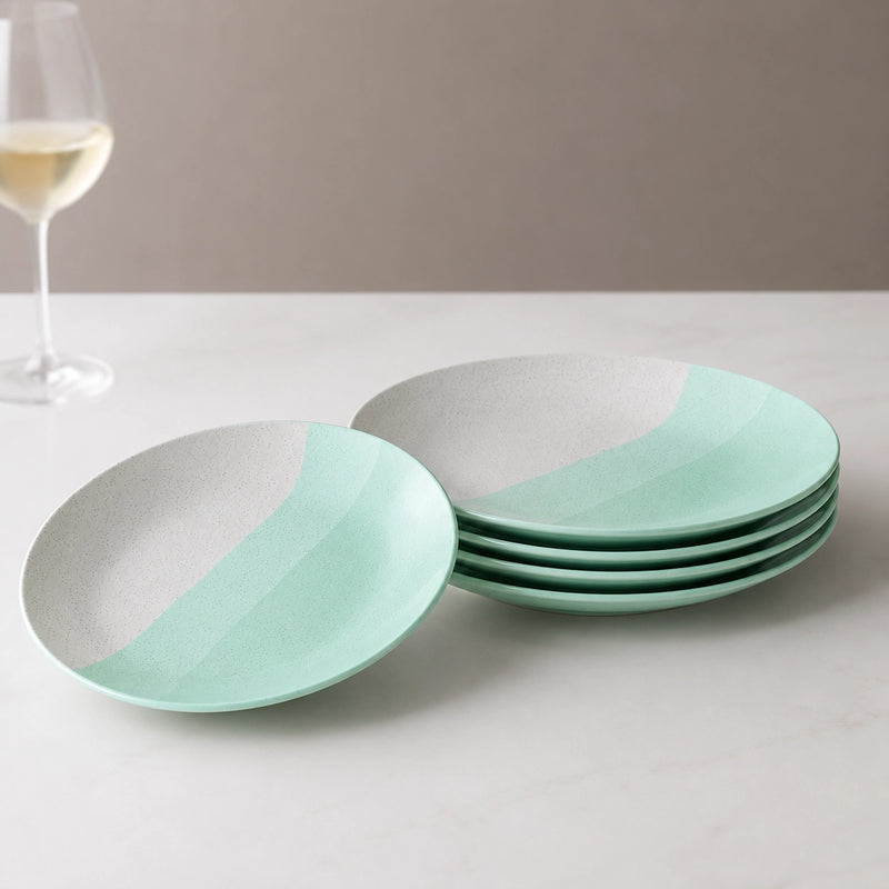 TT Green Matte Ceramic Quarter Plates Set of 6 – Chip-Resistant
