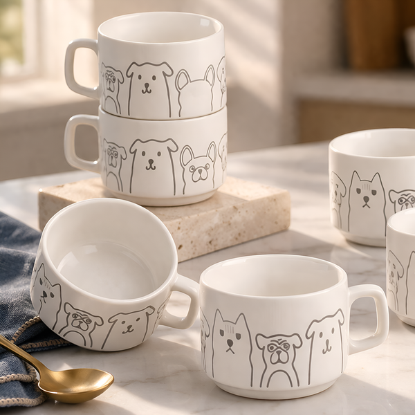 White Pawfect Ceramic Tea Cup Set of 6 (200 ML)