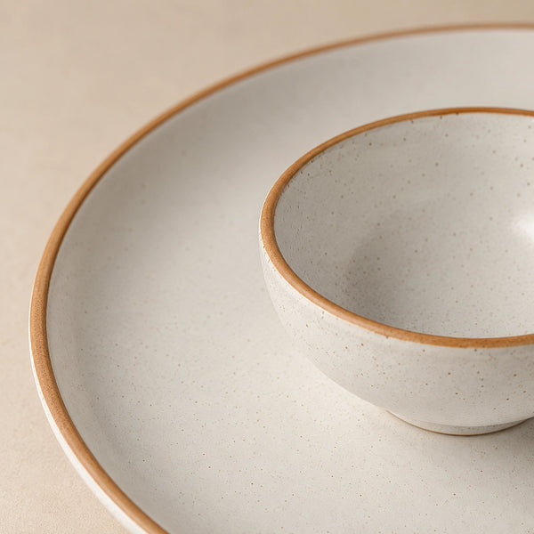 White Matte Brown Ceramic Dinner Set of 18 Pieces