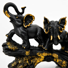 Majestic Black & Gold Elephant Family Sculpture