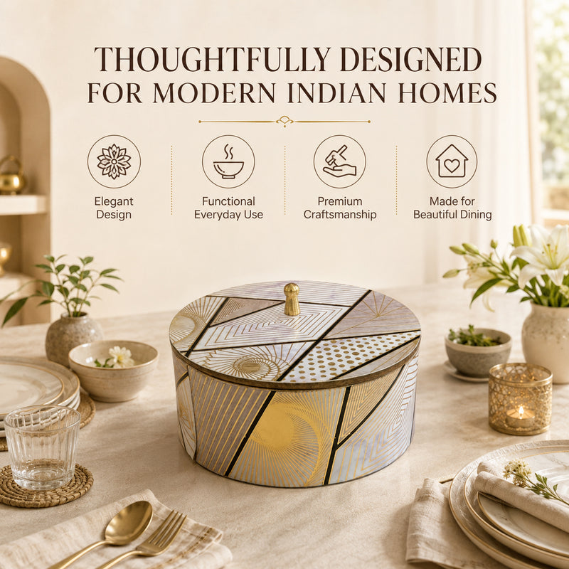 Geometric Elegance Wooden Casserole with Lid - 1800 ml